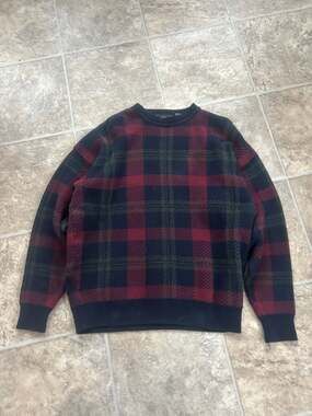 Vintage Woods & Gray 100% Cotton Plaid Knit Pullover Sweater